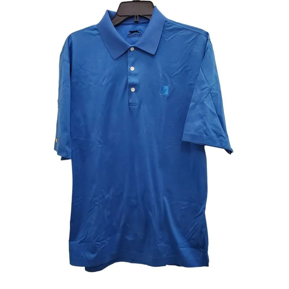 Slazenger Men's Blue Soft 100% Cotton Embroidered‎ Golf Polo Shirt Size M